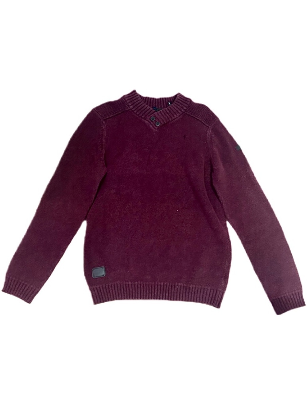 Point Zero Men's Vintage Burgundy V-Neck Knit Button Trim Collar Sweater